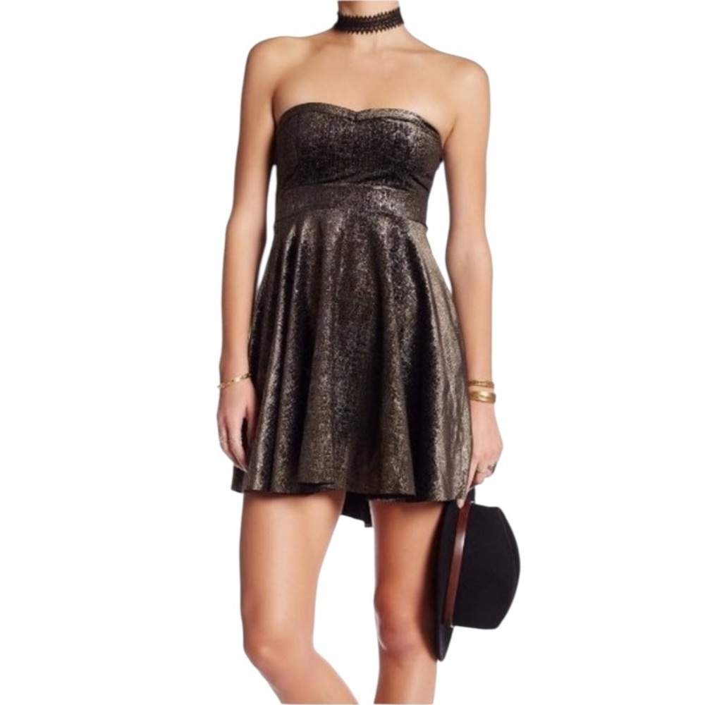 Free People Women’s Small Black Metallic Strapless Dress New Years Eve Holiday